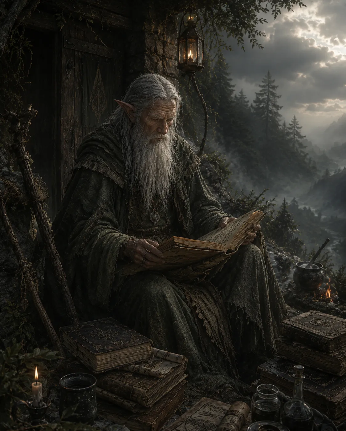 Delsara Milfaren – Sergos gyermeke „Ősöreg, hosszú fehér hajú elf mágus, botra támaszkodva egy erdei tisztáson; Sergos örökbefogadott gyermeke.”