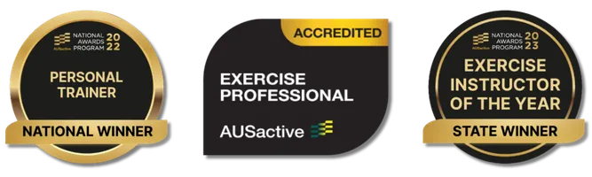 Loz’s award-winning fitness credentials and AUSactive accreditation.