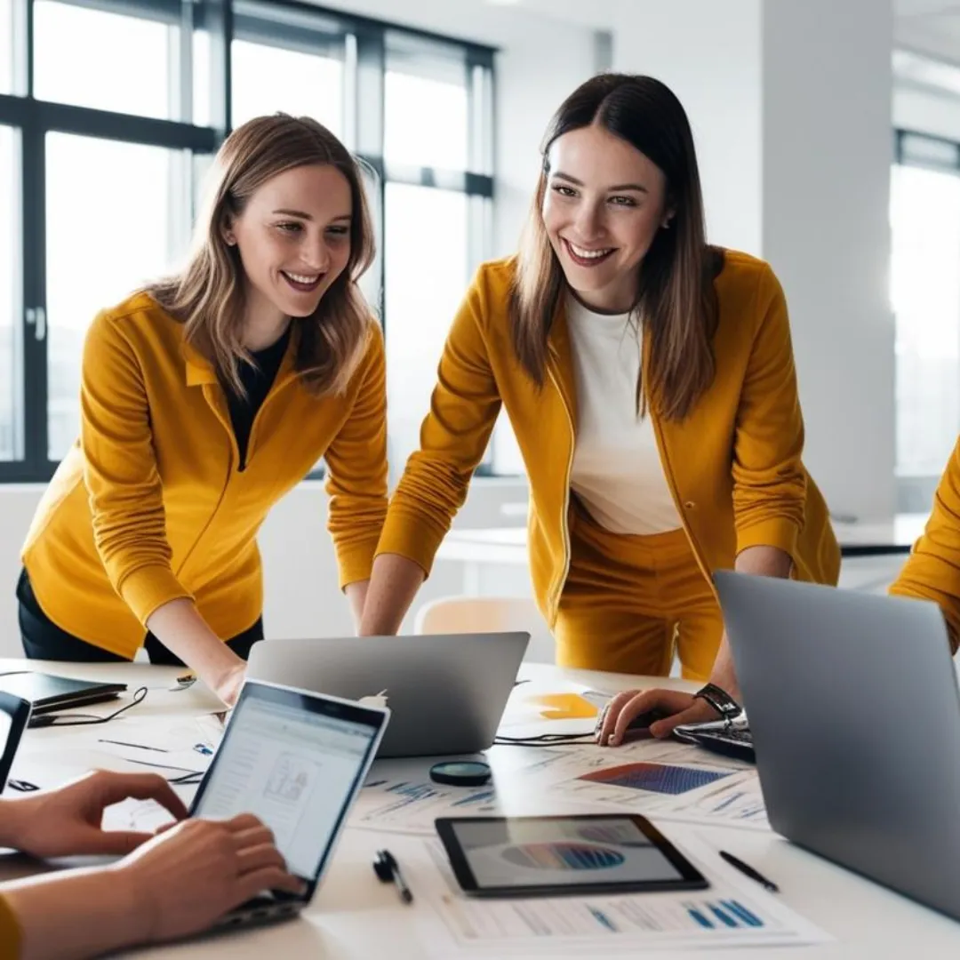 alt="Business team collaborating on AI-powered follow-up strategies"