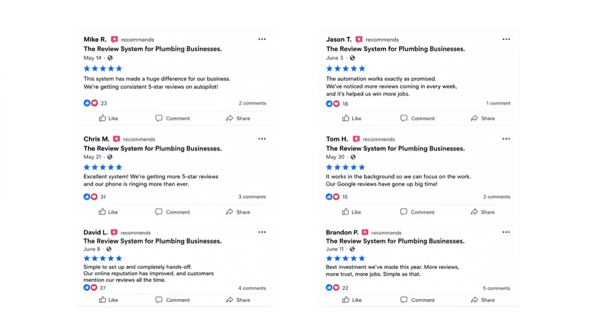 Plumbing business owners recommending the Plumber Review System
