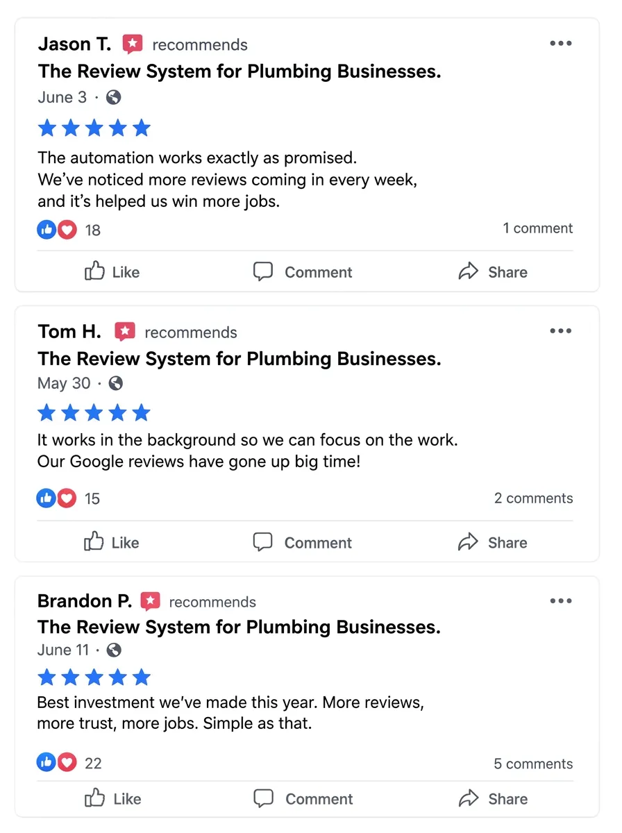 Plumbing business owner reviews of the Plumber Review System