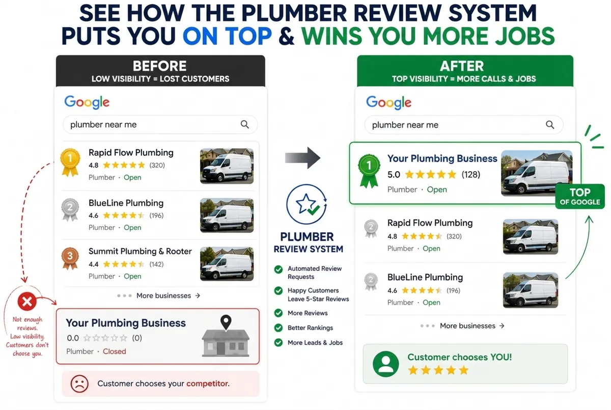 Before and after Google rankings for a plumbing business