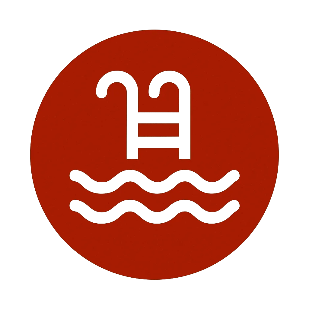 Outdoor swimming pool and lounge chairs at Possum Kingdom RV Resort