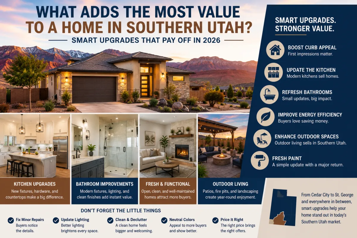 Smart home upgrades that add the most value to a home in Southern Utah, including curb appeal, kitchen renovations, energy-efficient improvements, and outdoor living spaces.