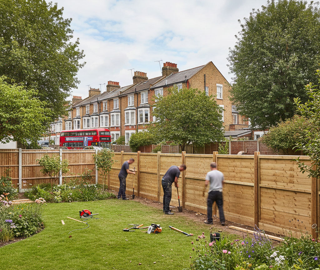 New wooden fencing and gate installed in London