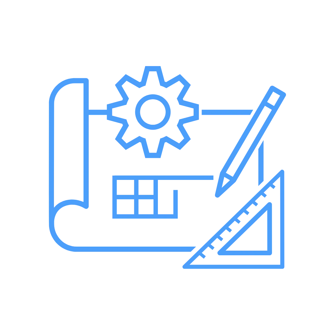 Blueprint and gear icon representing custom timber deck construction