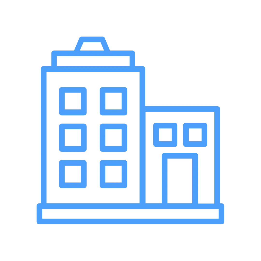 Office building icon representing commercial fit-out construction