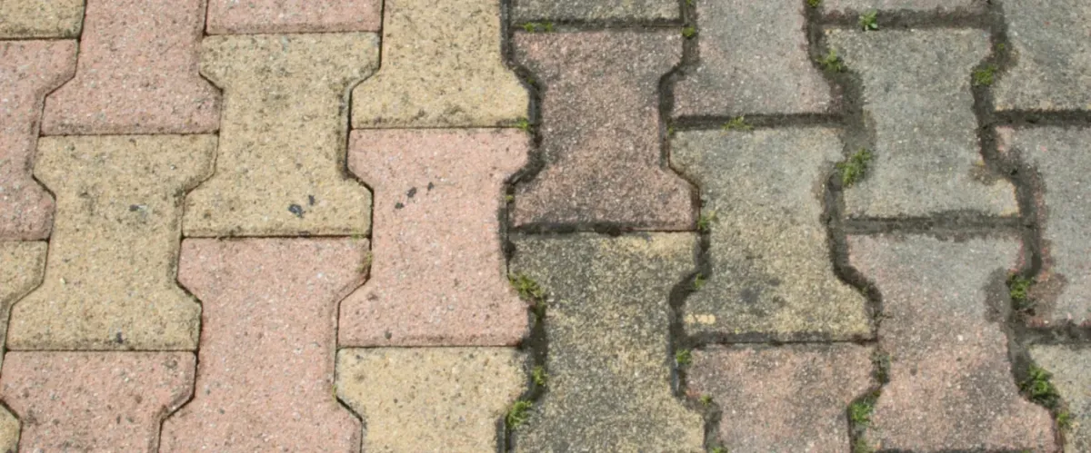 Pressure washing paver stones to remove dirt and organic buildup