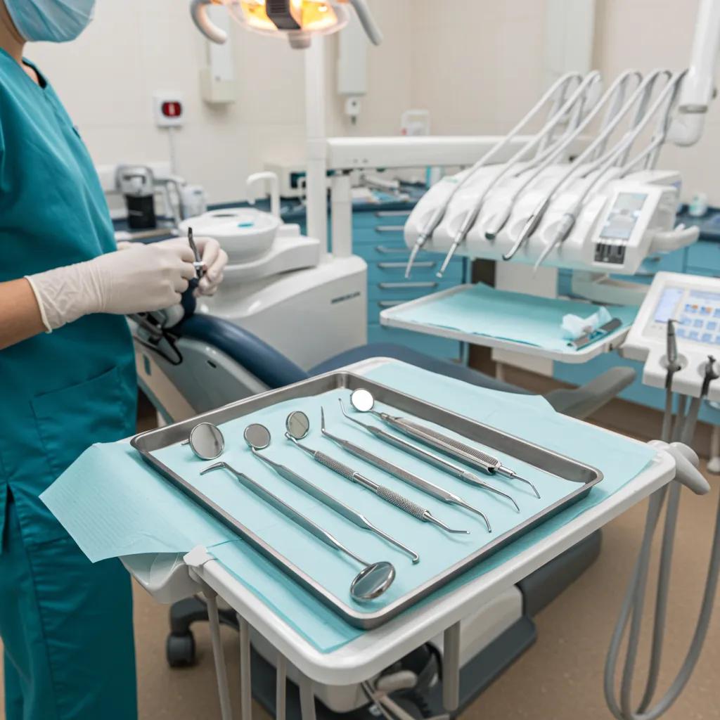 dentist getting dental tools ready