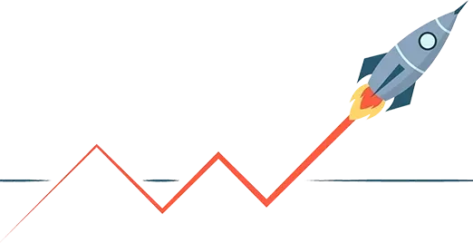 Rocket launching along upward trending graph representing ecommerce growth agency results