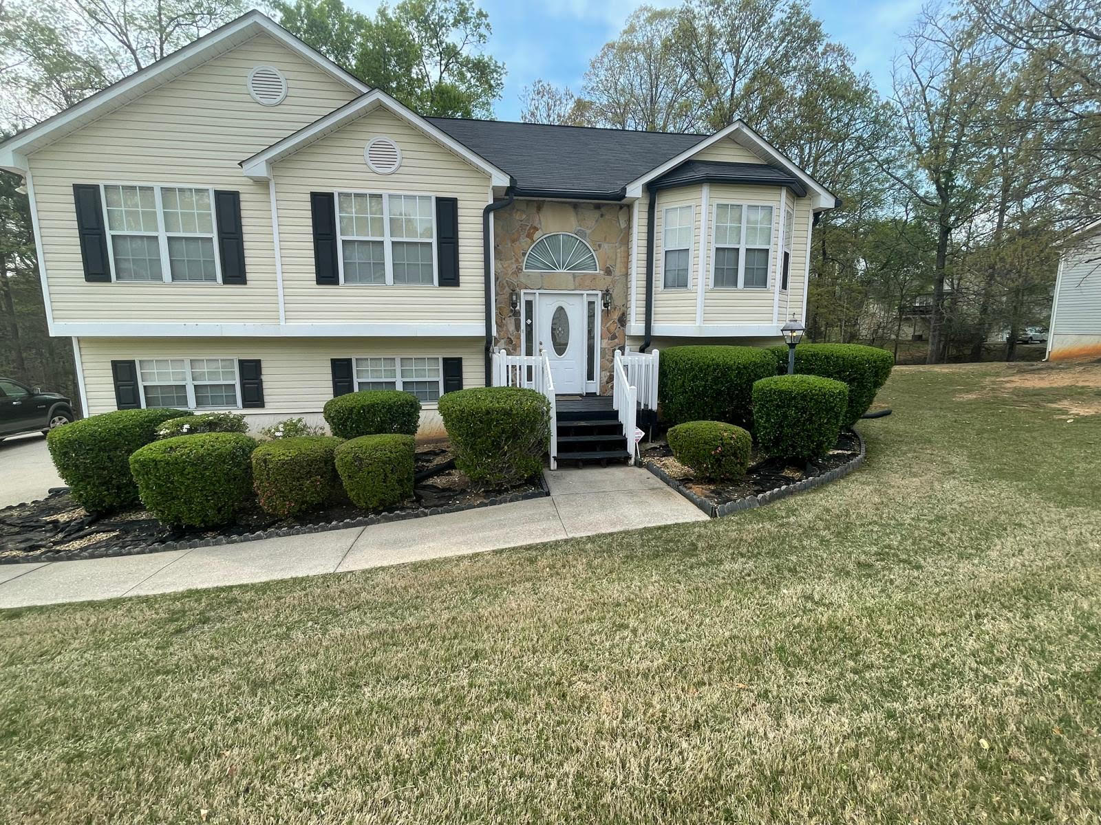 green grass field with trees
