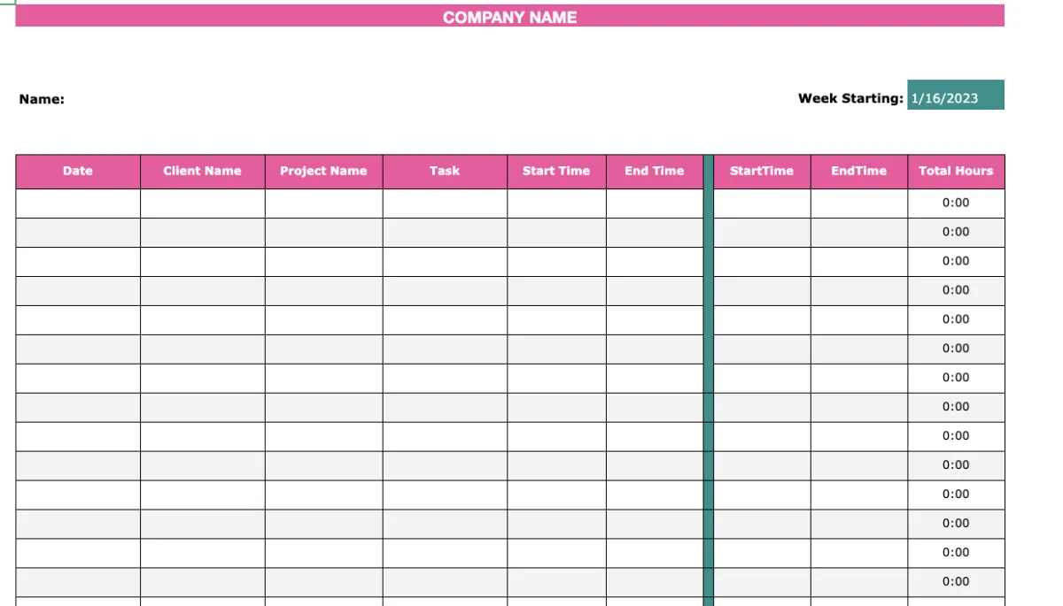 Time audit template image 