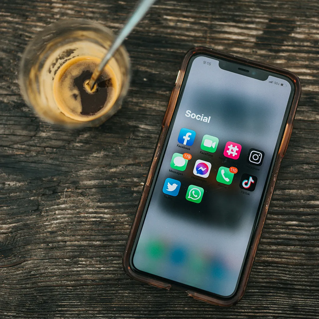 an open phone with all of the primary social media applications on screen