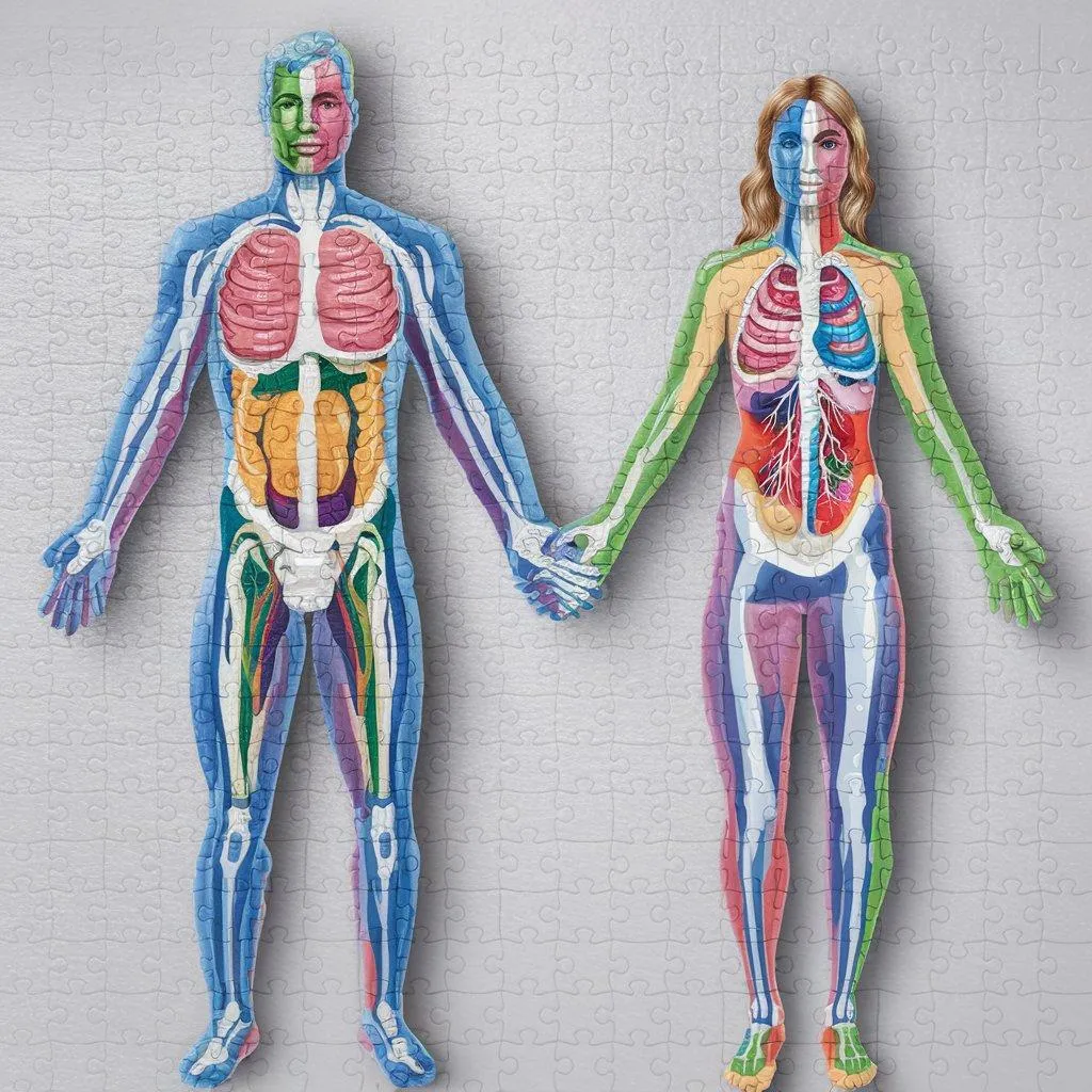 People shown as puzzles showing all the pieces of health 