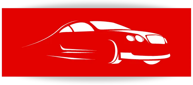 Elegant white silhouette of a sports car on a red background, highlighting distinctive features like the grille and headlights, perfect for automotive branding or promotional material for a car dealership or detailing service in Bend, Oregon.