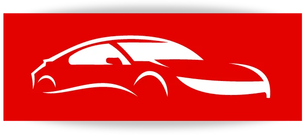 Stylized white silhouette of a modern car on a bold red background, representing speed and elegance, ideal for branding an automotive business or car-related service in Bend, Oregon.