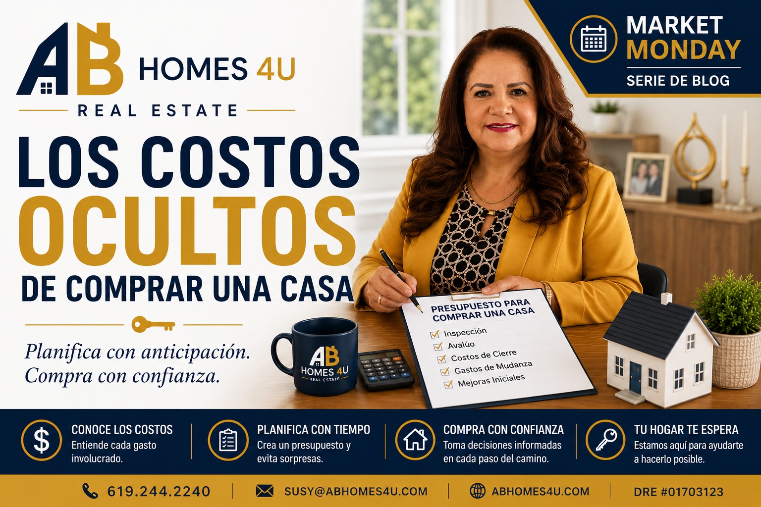 Professional Realtor Asucena "Susy" Baltierrez meeting with homebuyers while reviewing the hidden costs of purchasing a home in Southern California. Market Monday educational blog by AB Homes 4U.