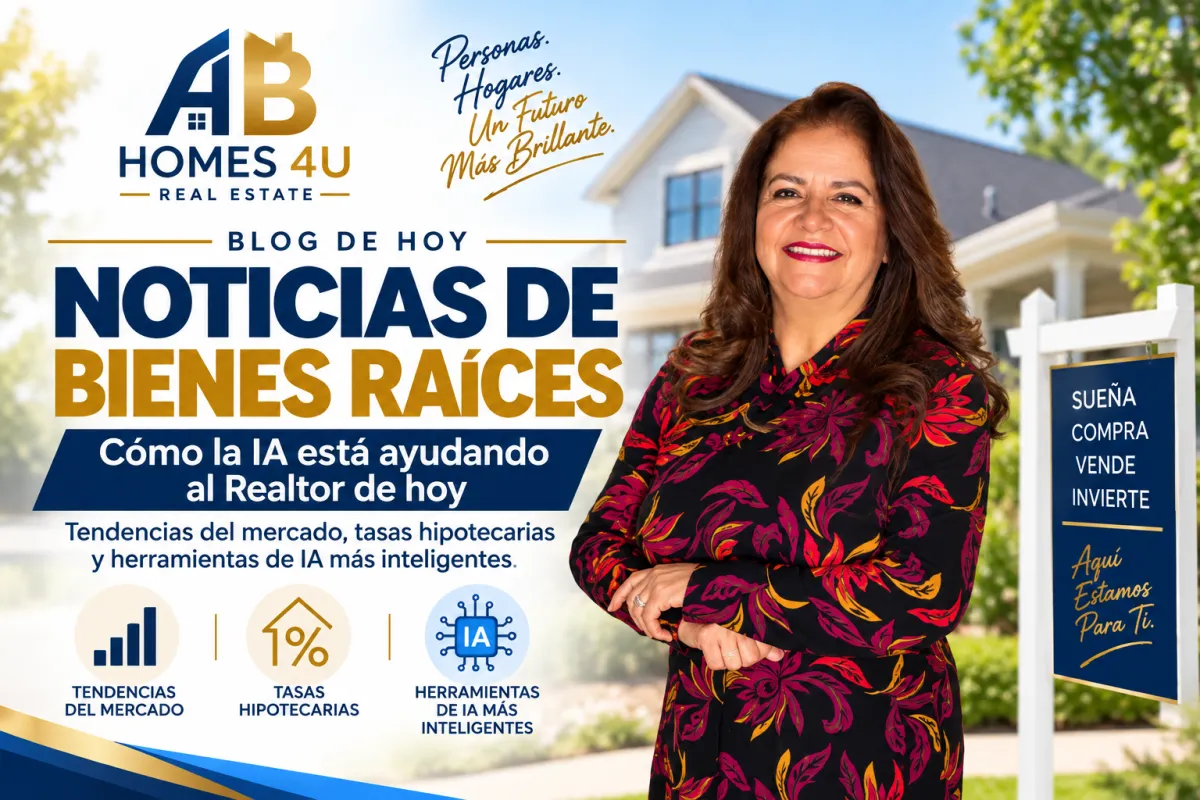 Susy Baltierrez de AB Homes 4U presentando noticias del mercado de bienes raíces y cómo la inteligencia artificial ayuda al Realtor de hoy.