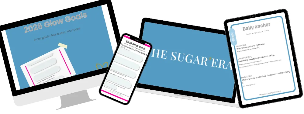 The Sugar Era Gentle Planner digital download and Glow Goals Free worksheet.