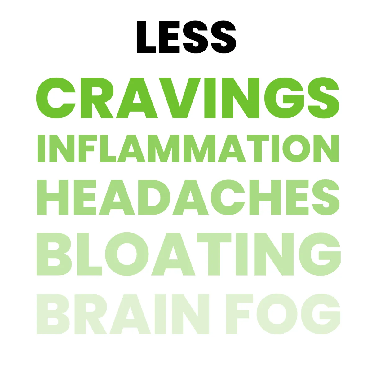 less cravings, bloating, headaches, brain fog, inflammation
