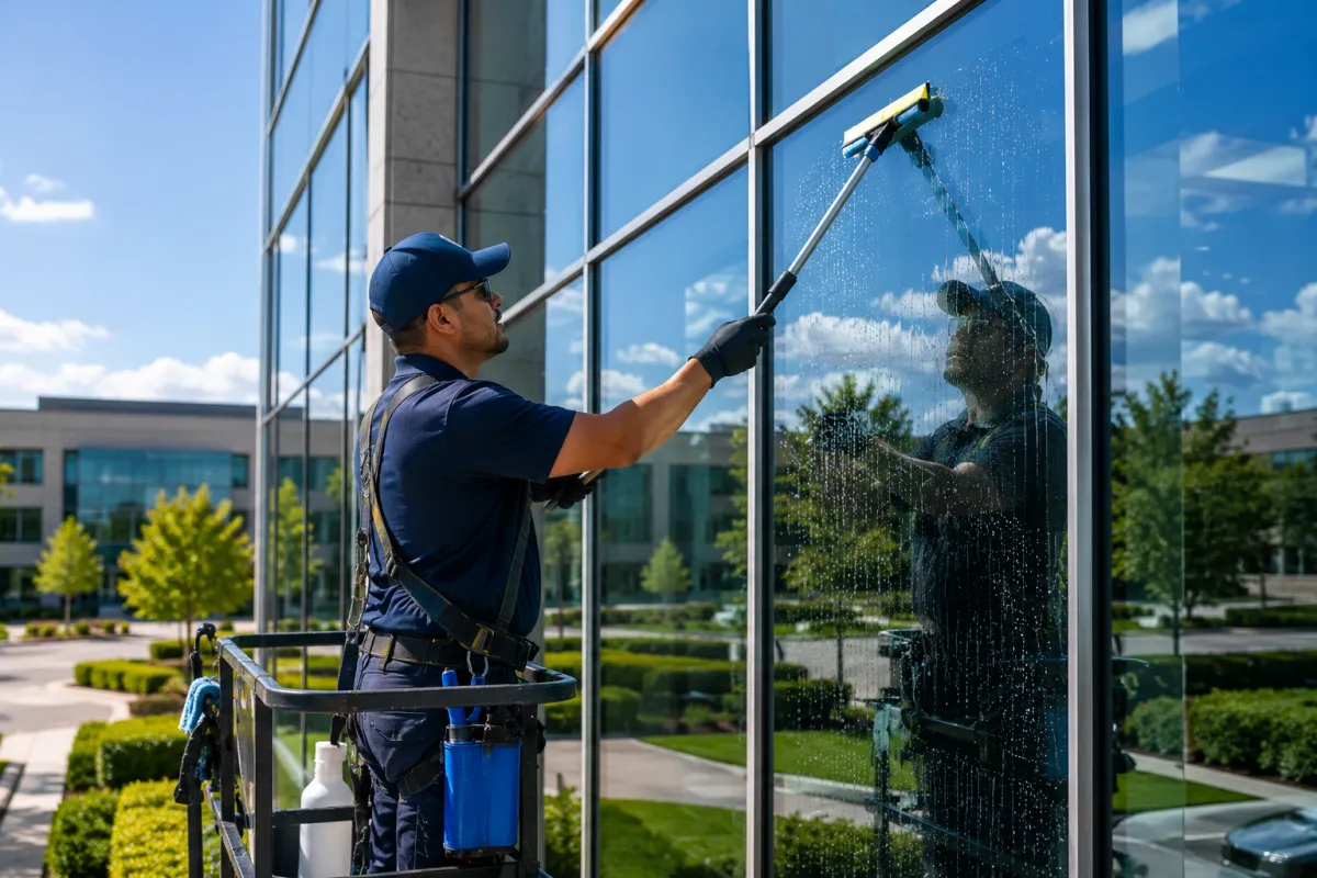 Commercial window cleaning for an office building in Orange County by All Care