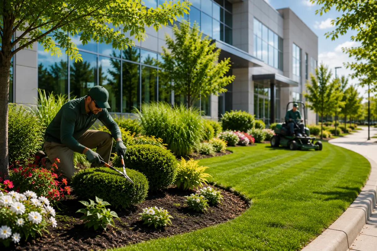 Landscaping maintenance for a commercial property in Orange County by All Care