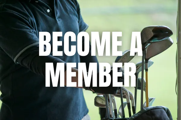 golfer looking at his clubs with the text 'join membership'