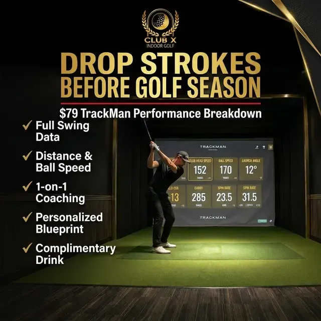 TrackMan swing analysis at Club X Indoor Golf in Aurora
