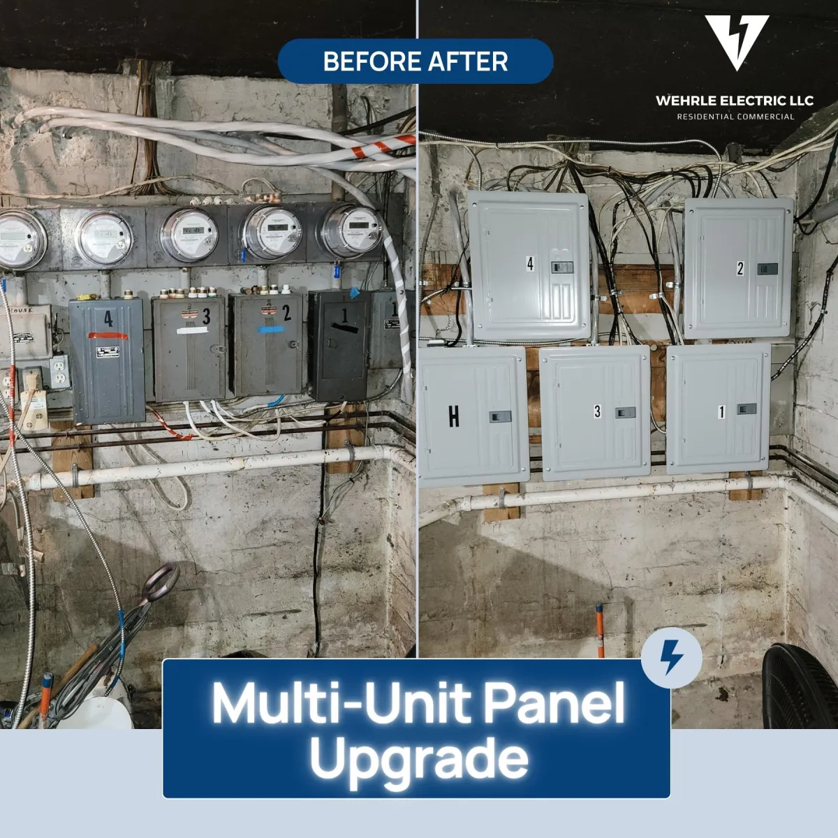 Multi-panel electrical upgrade inside a commercial or industrial facility in Northern Kentucky by Wehrle Electric.