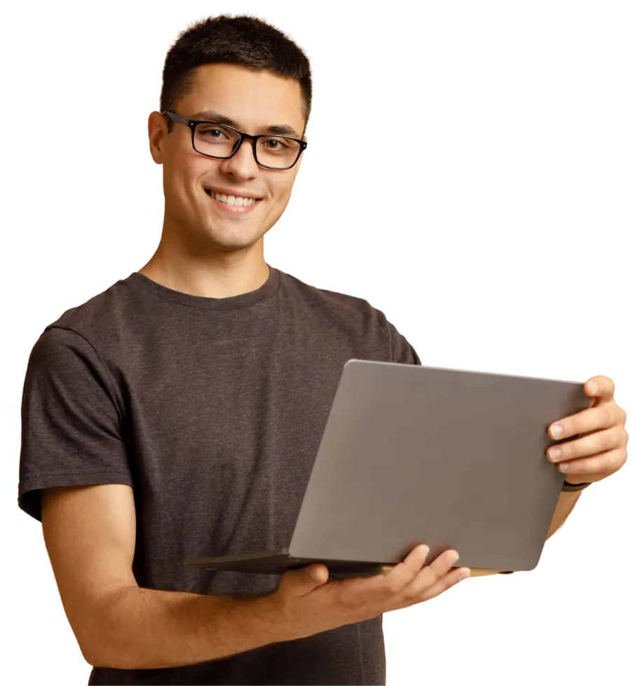 Confident man collaborating with university research partners