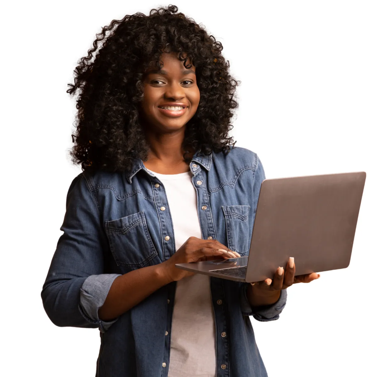 Female promotes student participation in remote internships