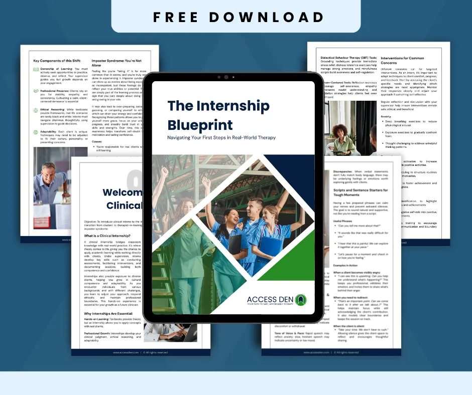 A free digital resource guiding interns through their first steps in therapy careers.