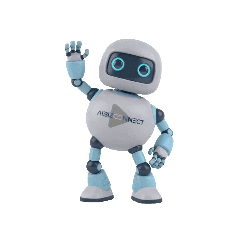 AI Biz Connect robot mascot waving - AI automation for business professionals