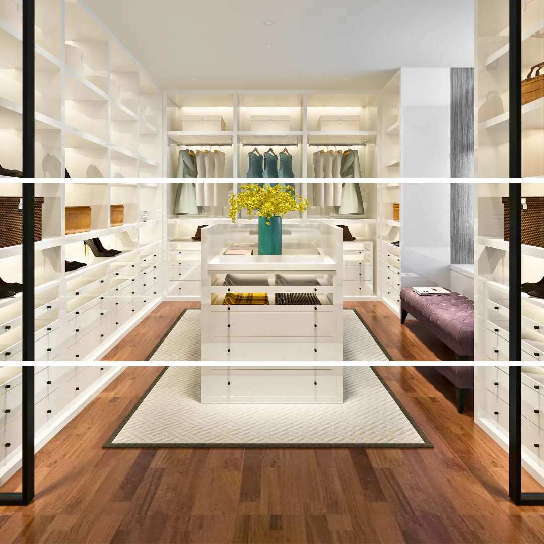 Custom luxury walk-in closet in Corona CA by Elci Kitchens and Floors