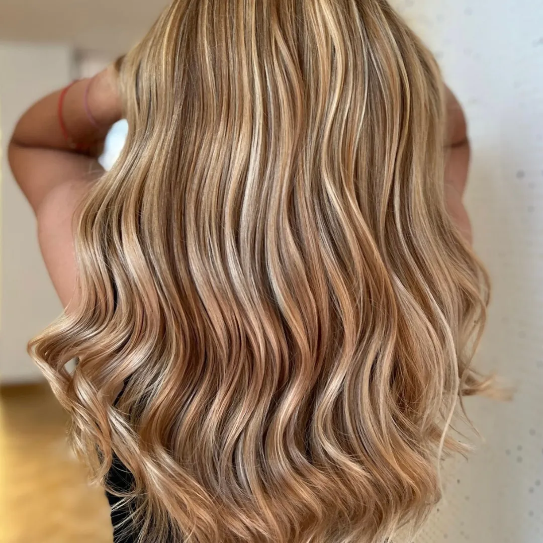 Bright blonde highlights with dimensional color