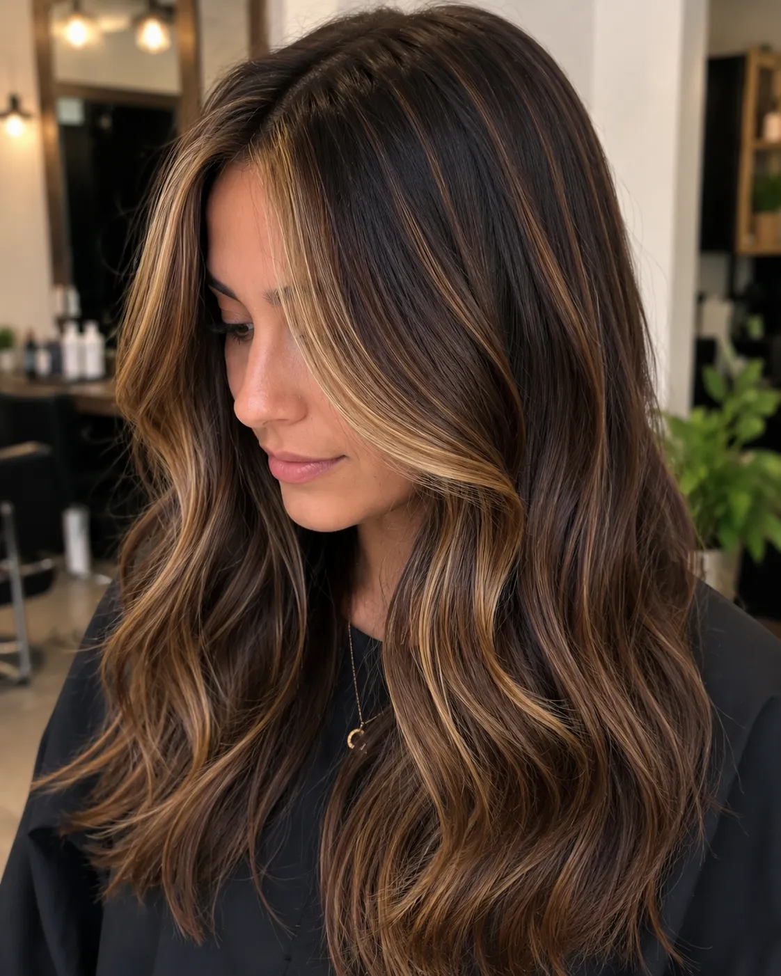 Long hair with partial golden highlights around the face