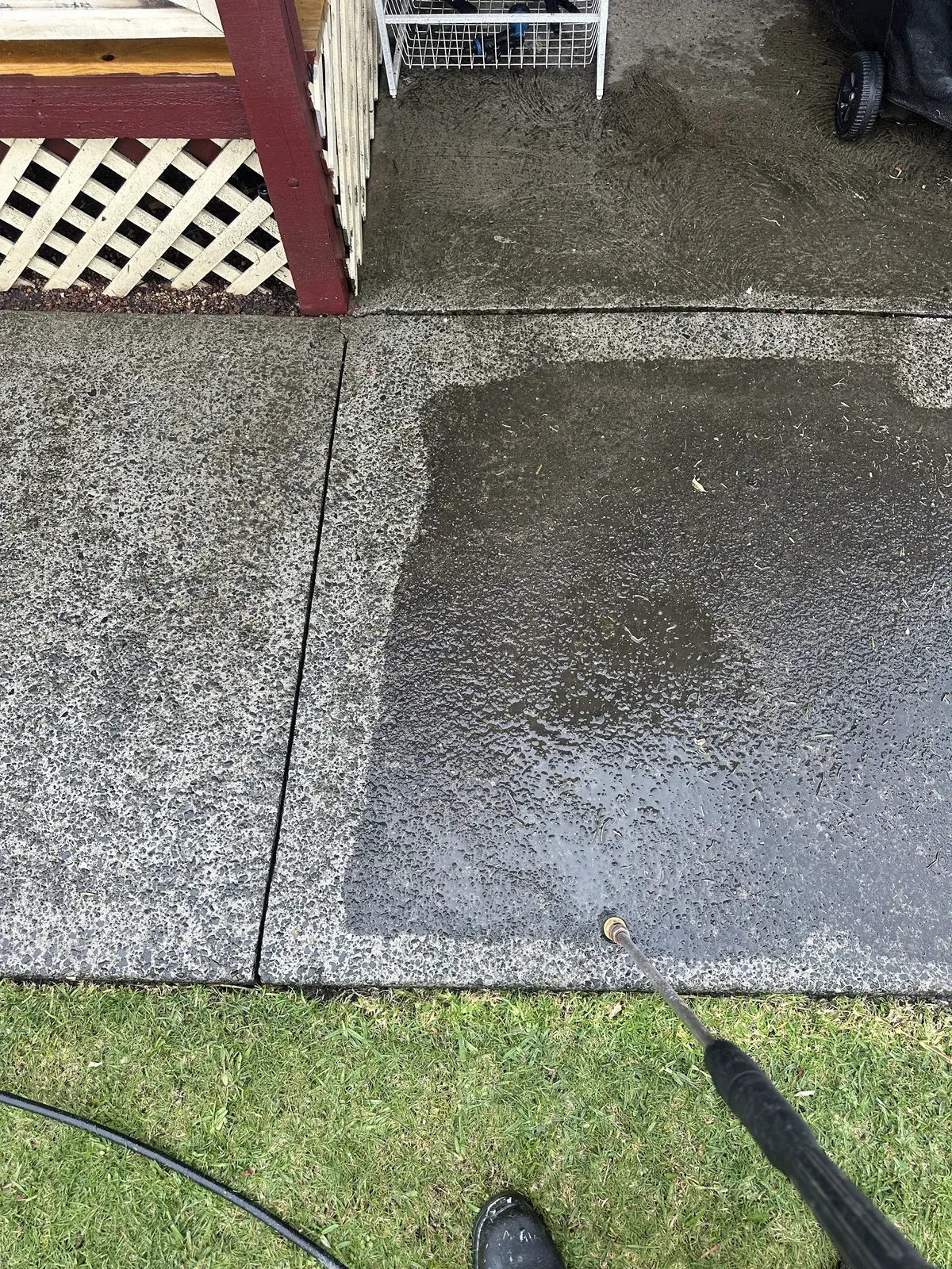 Concrete path, cleaned section against the old