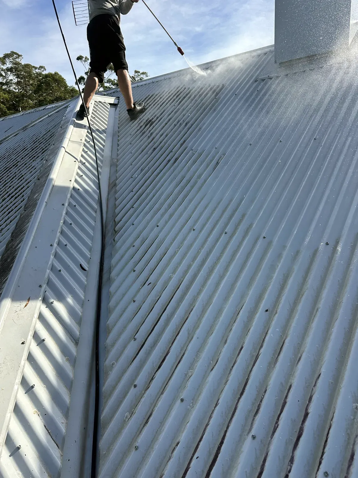 Colorbond roof being washed