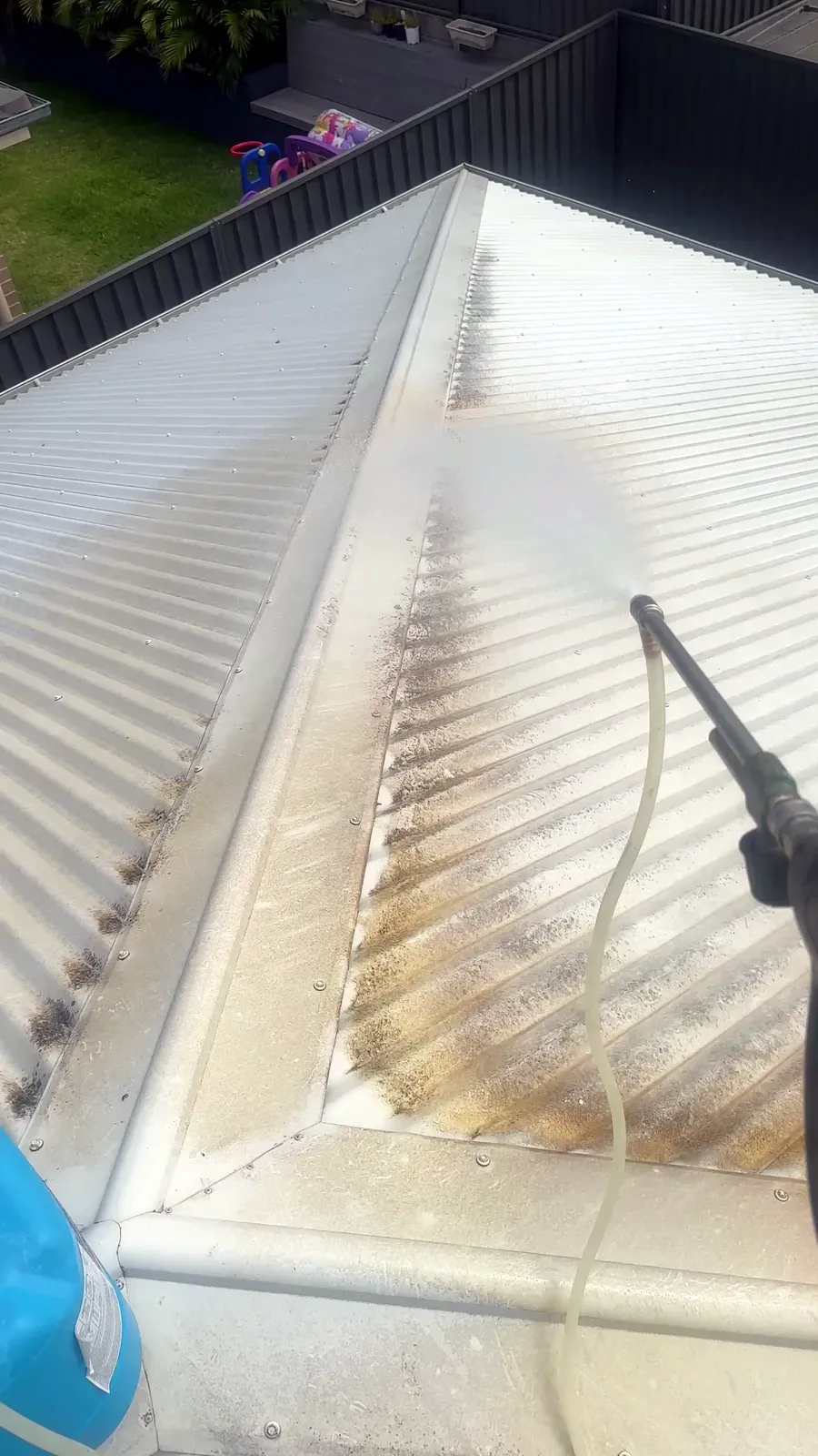 Gutter face, cleaned strip showing the difference