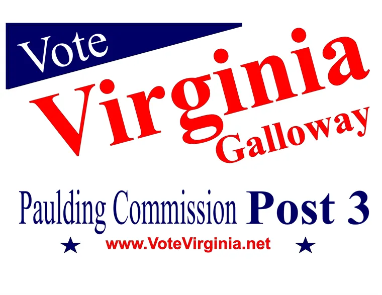 Vote Virginia Galloway yard sign, Paulding Commission Post 3