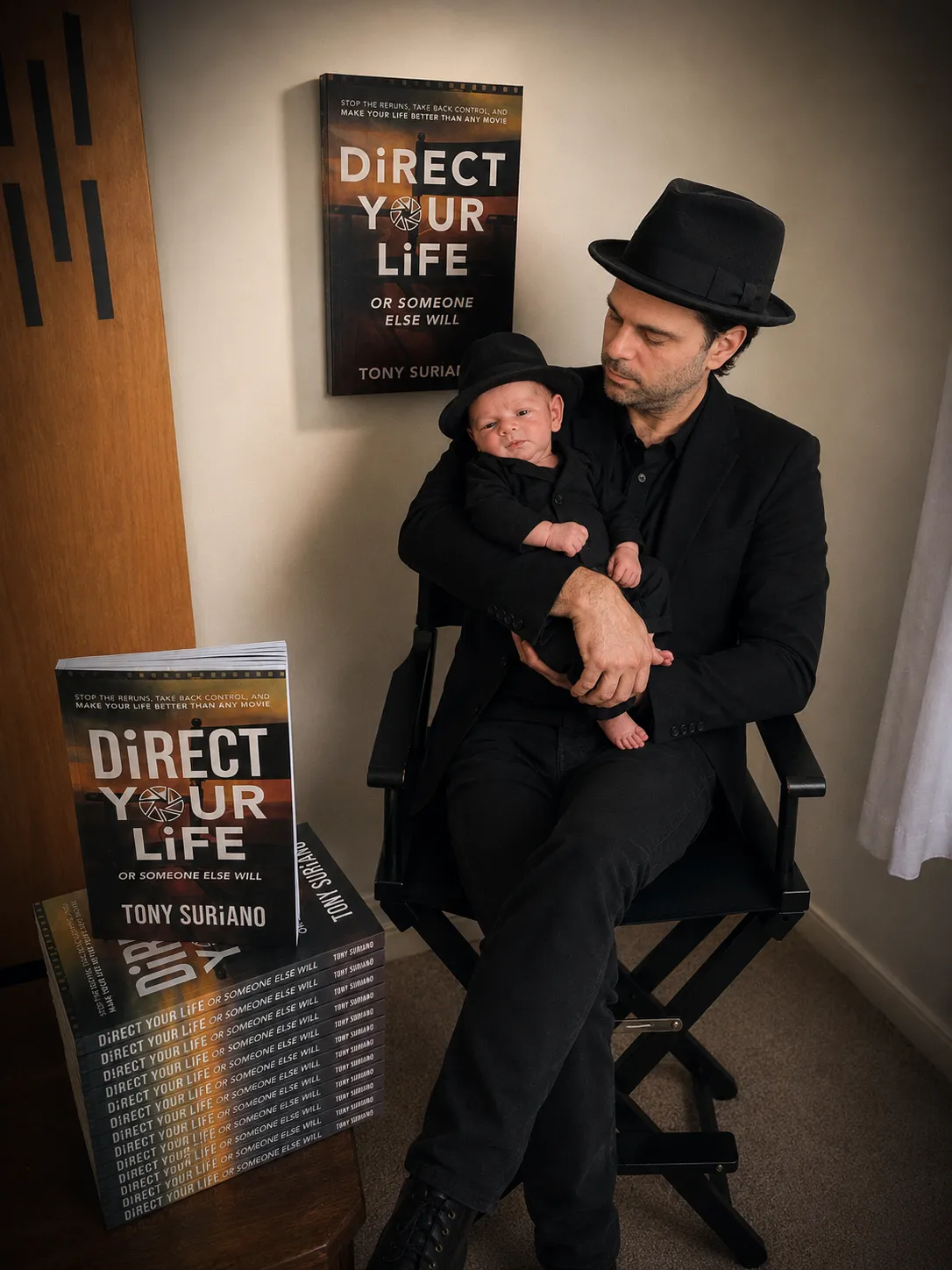 Tony Suriano, author of Direct Your Life or Someone Else Will, holding his son.