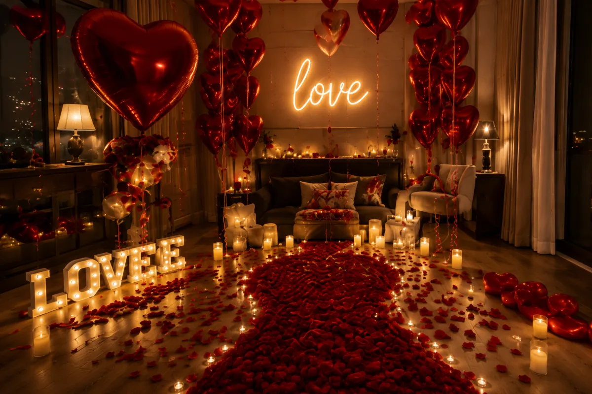 A beautifully decorated stage is ready for a celebration.
