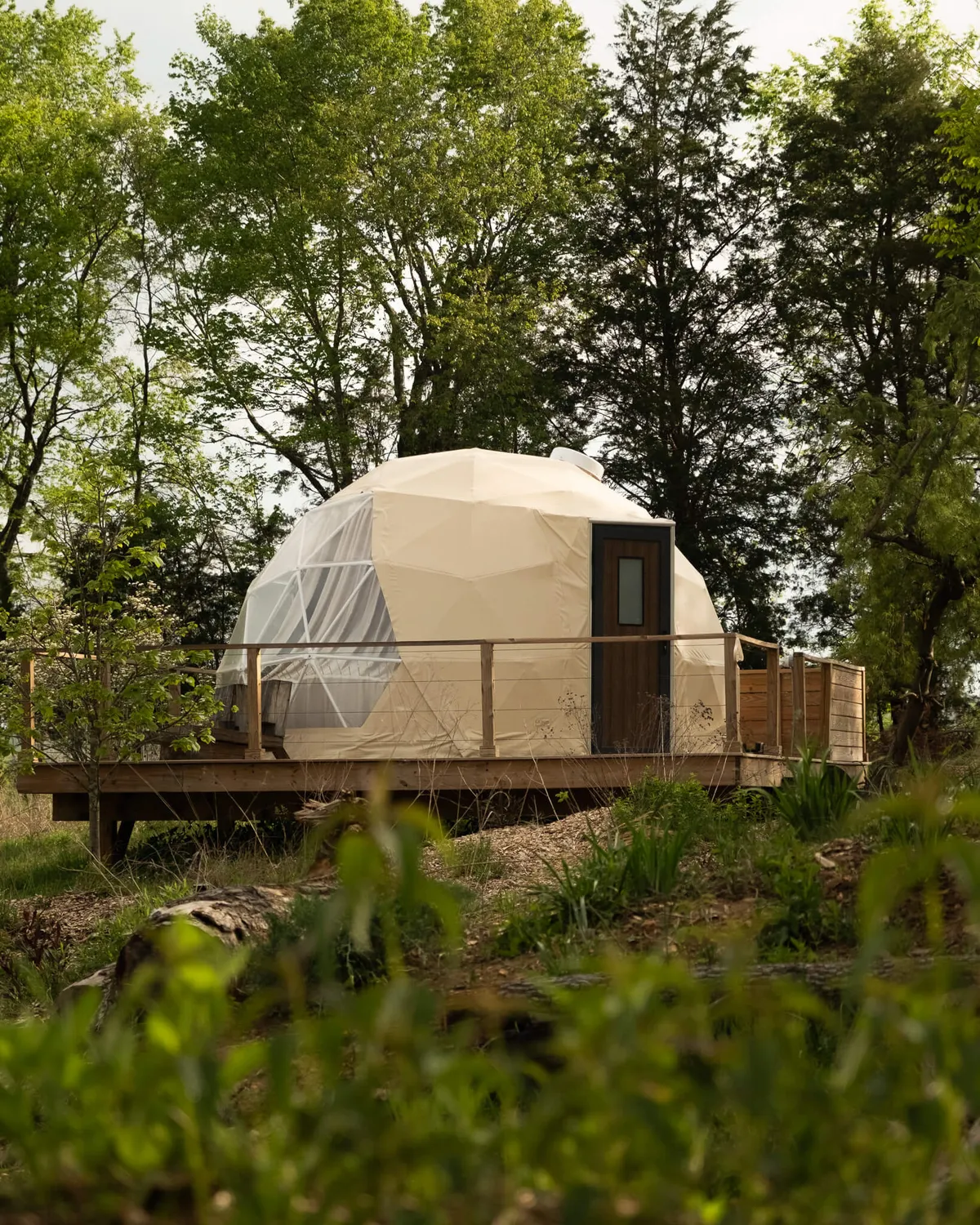 Private Geodome Sanctuary overlooking mountain landscape