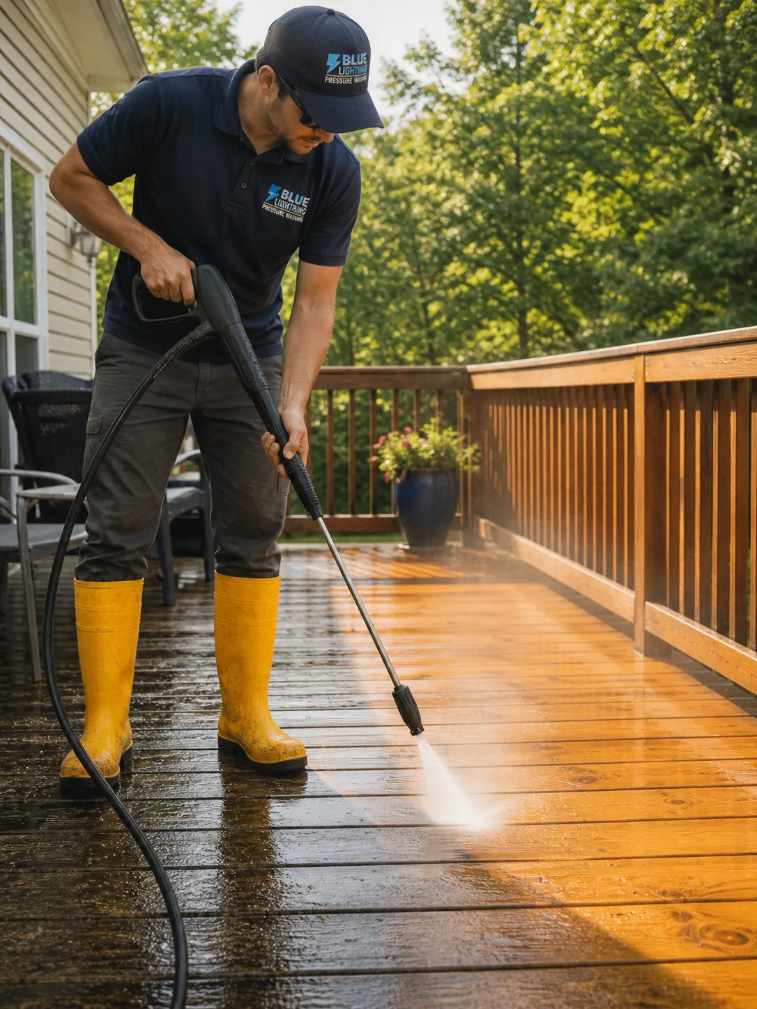 Industrial pressure washing equipment in action