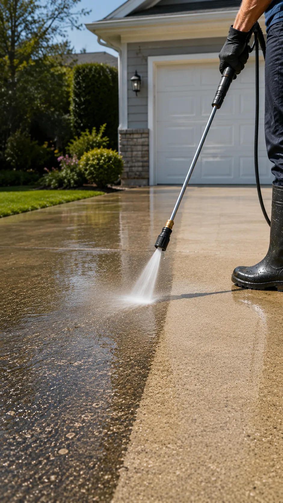 Industrial pressure washing equipment in action
