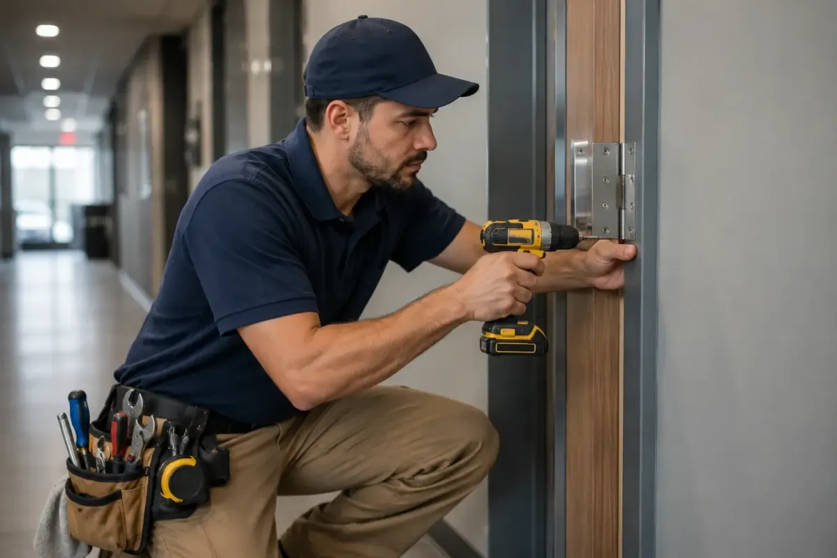 Professional handyman repairing a commercial property