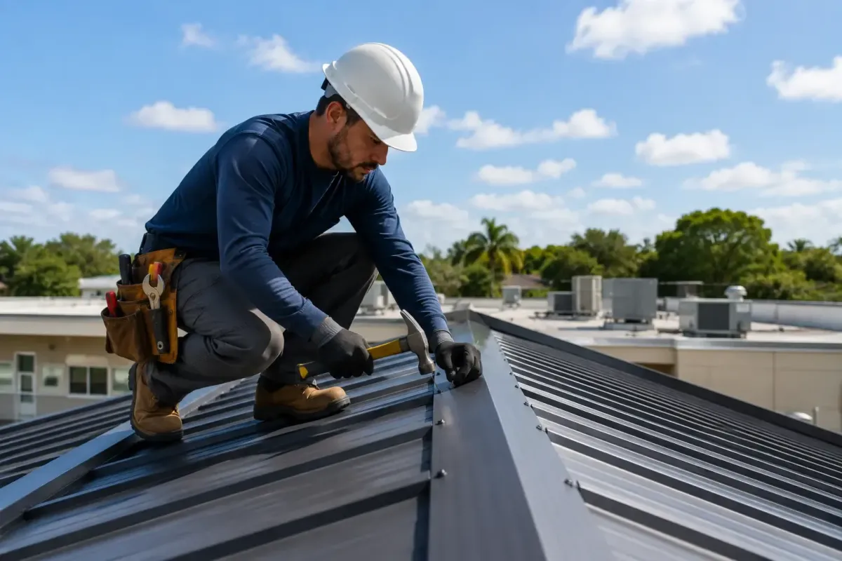 Technician repairing a commercial roof