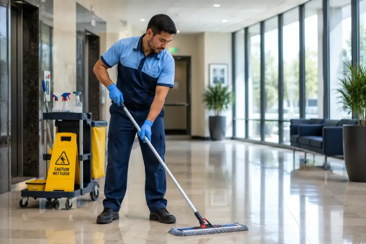 Janitorial staff cleaning a commercial facility