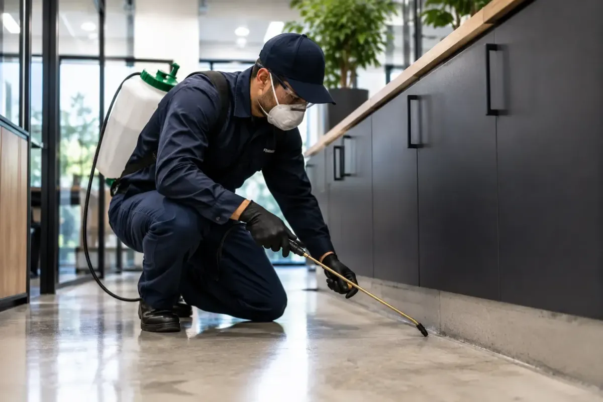 Technician providing commercial pest control services