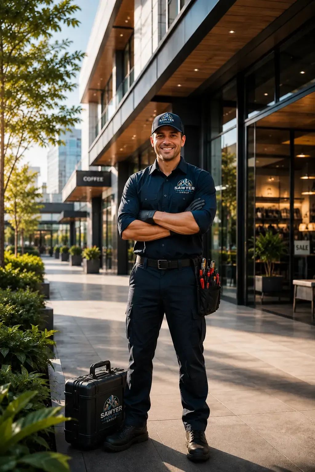 Technician providing commercial facility maintenance services